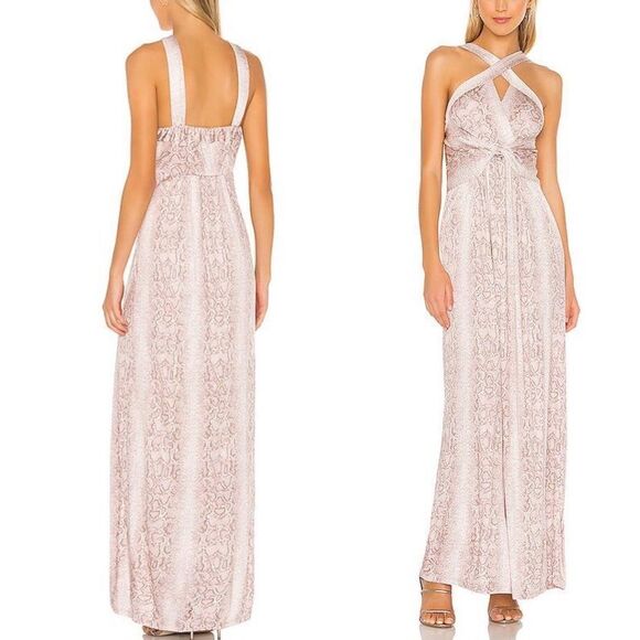 BCBGMAXAZRIA sleeveless cross front maxi dress bare pink python snake print S - Picture 3 of 7